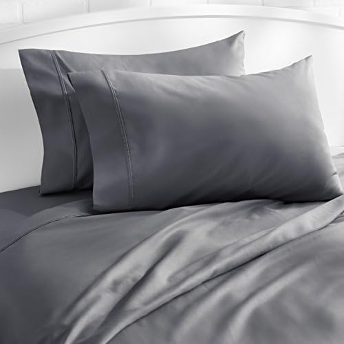 Amazon Basics 400 Thread Count 100% Cotton Pillow Cases, Sateen Weave, Dark Gray - Image 4