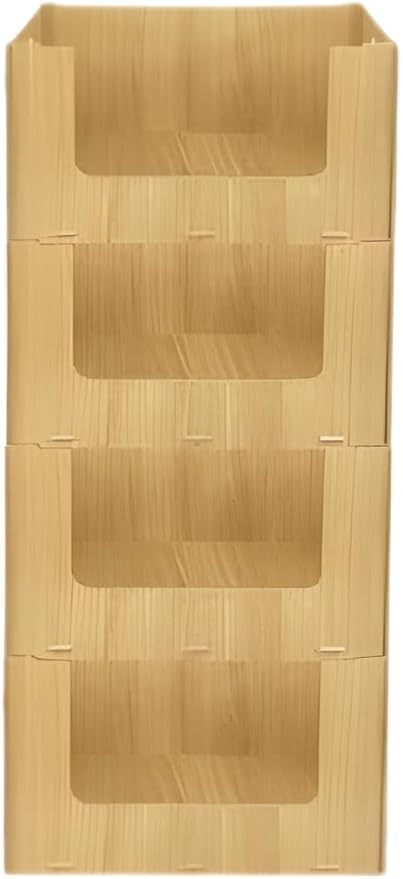 TidyFriend Wooden Stackable Storage Bins for Pantry, 4 Pack Stackable Bins For Organizing Food, Kitchen, and Bathroom Essentials (Wood)