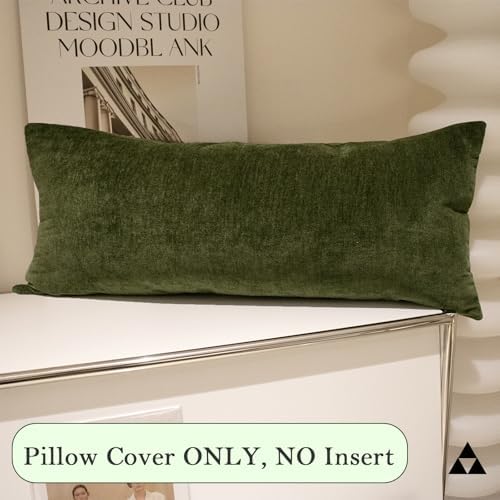 JoraLion Chenille Lumbar Pillow Covers 14x36 inch Moss Green - Image 6