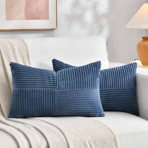 Fancy Homi 2 Packs Dusty Blue Lumbar Decorative Throw Pillow Covers 14x24 Inch by Fancy+Homi