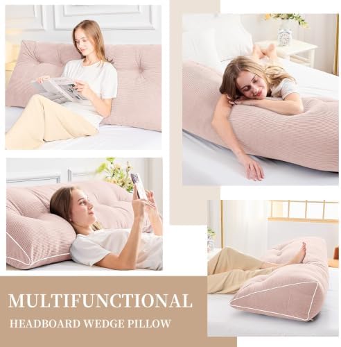 Sasttie Headboard Pillow Queen, Wedge Pillow Headboard, Light Pink - Image 6
