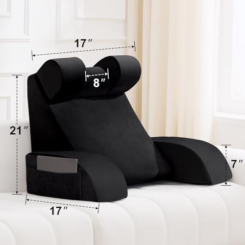 21" Reading Pillow for Bed Black, Flip Headrest and Back Support - Image 6