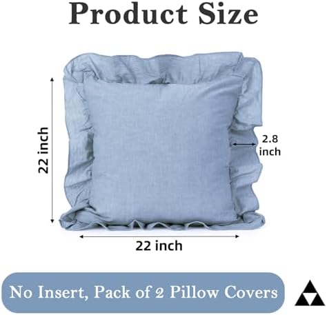 JoraLion Ruffled Throw Pillow Cover 22x22 Solid Light Blue - Image 4
