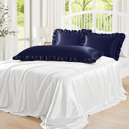 Homiest Navy Blue Ruffle Satin Body Pillow Cover - Image 4