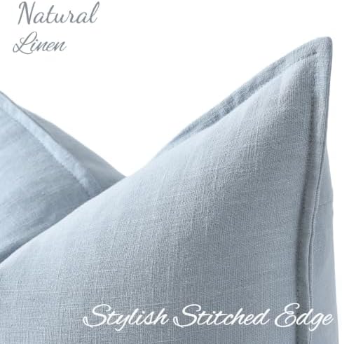 decorUhome Fall Sky Blue Linen Throw Pillow Covers 18x18 Set of 2 - Image 2