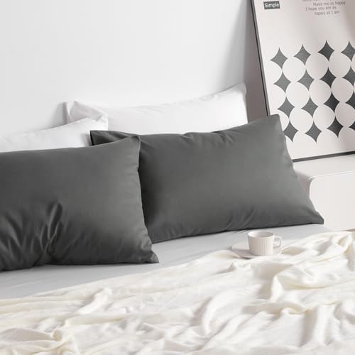 NTBAY Cotton Standard Pillowcases, Dark Grey - Image 3