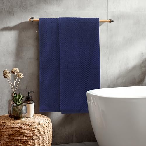 COTTON CRAFT Euro Spa Waffle Weave Bath Sheets - Set of 2 Navy Towel Sheets - Image 4