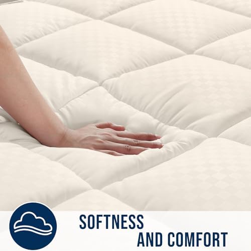 OLANLY Full Quilted Fitted Mattress Pad, Down Alternative Fill, Ivory White - Image 3