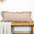 JoraLion Ruffled Lumbar Pillow Cover 14x36 Gingham Khaki Solid Edge by JoraLion