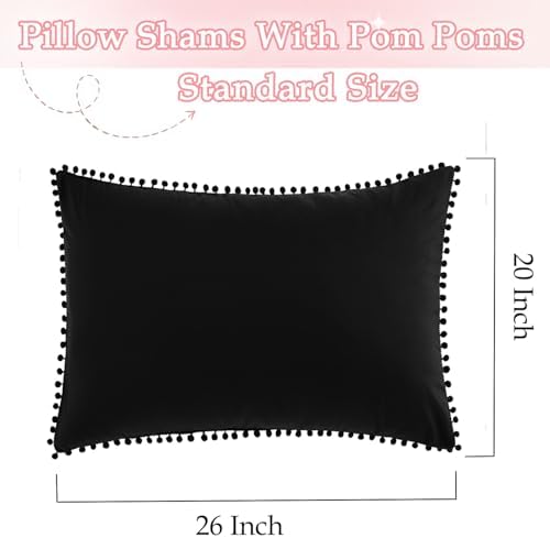 Pom Poms Pillow Shams Standard Size Set of 2, Soft Microfiber Shams Cover - Image 3