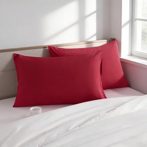King Pillow Cases, 2 Pack, 20x36 in, Microfiber, Wine Red - Image 2