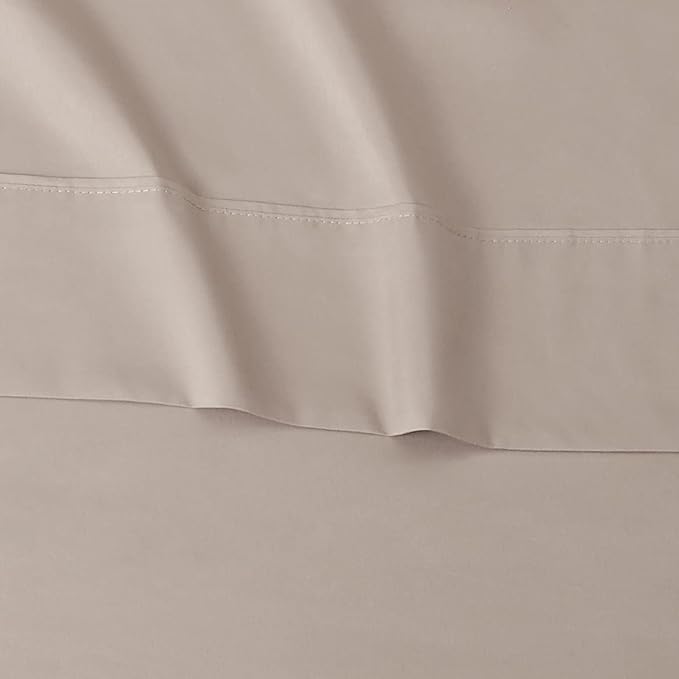 Amazon Basics Lightweight Super Soft Easy Care Wrinkle Free Breathable Microfiber 4 Piece Bed Sheet Set with 14-Inch Deep Pockets, King, Taupe, Solid