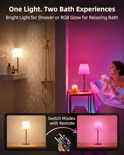 EZVALO Spa-Like RGB Shower Lamp – Waterproof Bathroom Lamp with Remote, Rechargeable Cordless Mood Light, 3 Color Temps & 80 RGB Colors for Relaxing Bathroom & Bathtub Experience (1 Pack) - Image 6