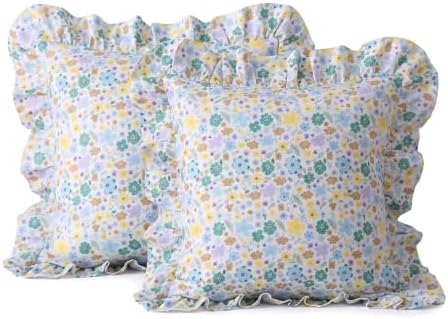 Mywinlle Farmhouse Garden Floral Ruffle Throw Pillow Covers Set of 2, 100% by Mywinlle