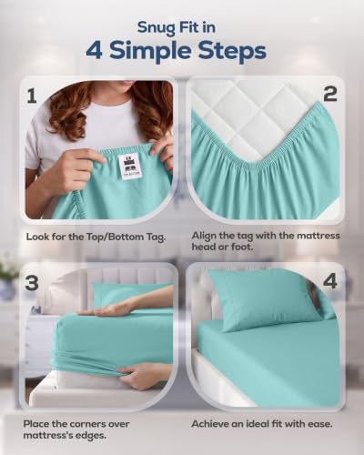 Queen Fitted Sheet, Ultra Soft Fits Up to 15 Inch Deep Pocket, Spa Blue - Image 4