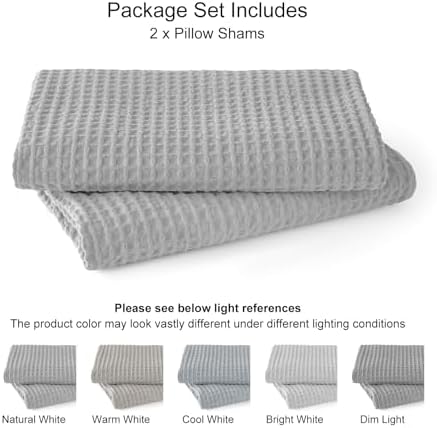 PHF Cotton Waffle Throw Pillow Covers 18" x 18", Light Grey, No Insert - Image 6