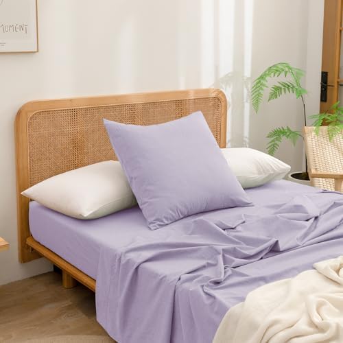 BESTOUCH Washed Cotton Pillowcases Linen Feel Taro Purple Euro by BESTOUCH