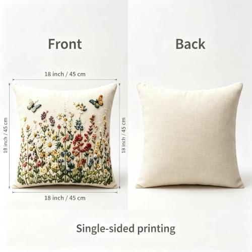 2D Flat Meadow Butterfly Linen Throw Pillow Covers 18x18 Set of 2 - Image 2