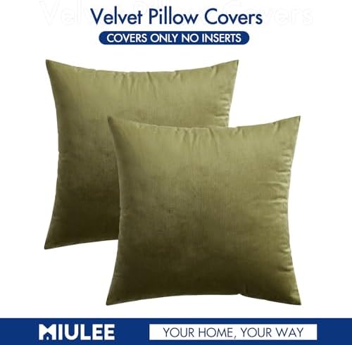 MIULEE Velvet Throw Pillow Covers 16x16 Inch Pack of 2 Light Olive Green - Image 6