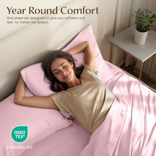 Queen Sheet Set, 4 Pieces 16" Deep Pocket Hotel Luxury Sheets, Crystal Pink - Image 5