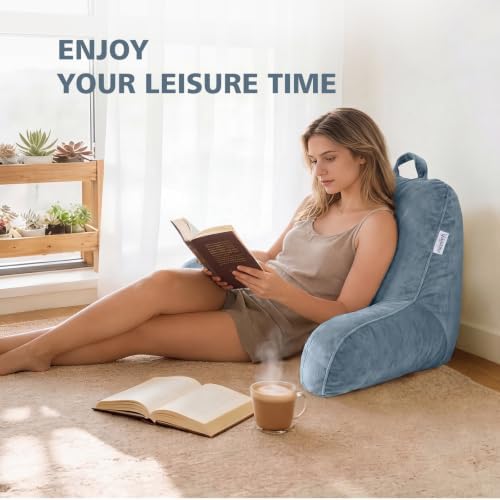Memory Foam Reading Pillow for Sitting up in Bed, Dusty Blue - Image 7