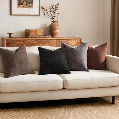 MIULEE Textured Chenille Throw Pillow Covers 20x20 Inch Black - Image 5