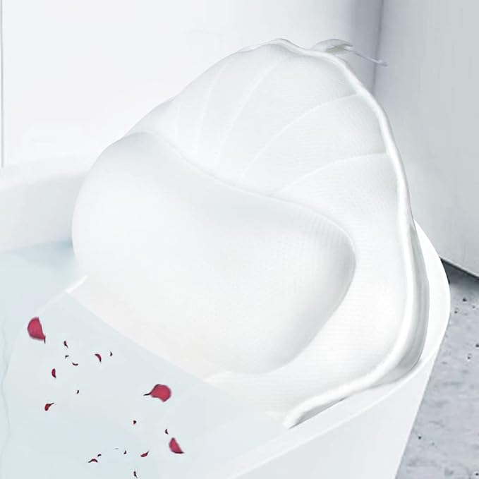 Extra Thick Large Bath Pillow with Neck,Back,Head Support for Bathtub, Spa, Soaking White(21''x17'')