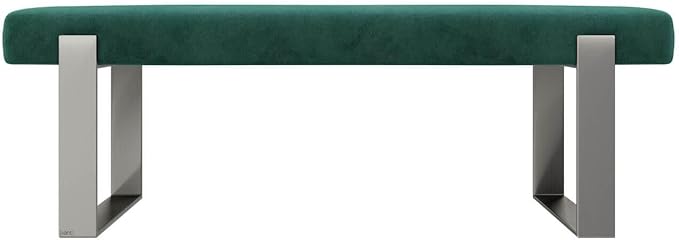 VANT Upholstered Bed Bench - Velvet Emerald Green - Brushed Nickel - Contemporary Modern, Bedroom Bench Seat, Hallway, or Entryway