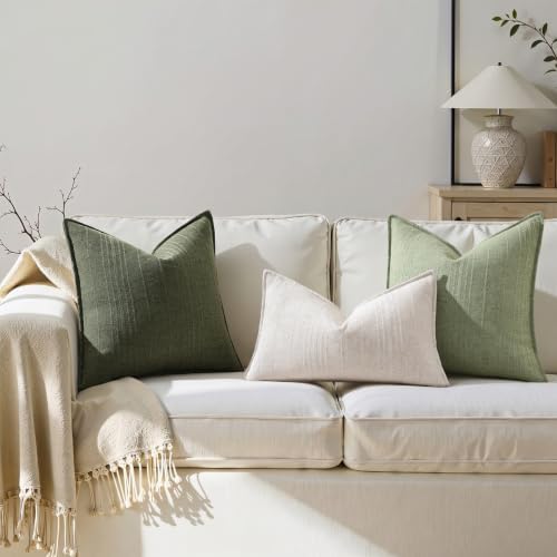 decorUhome Olive Green Textured Linen Throw Pillow Covers 16x16 Set of 2 - Image 4