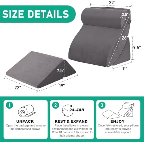 4PCS Wedge Pillow Set for After Surgery, Velvet Grey - Image 2