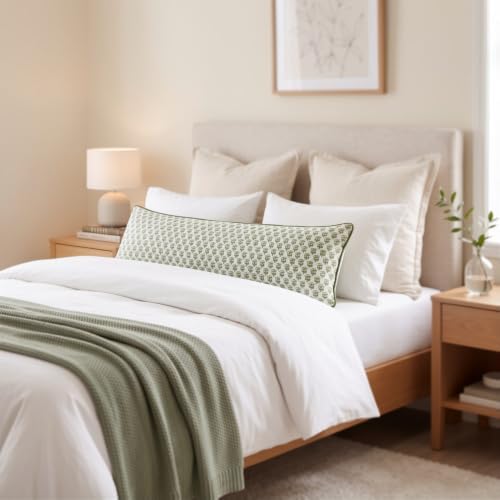 CPC Emerald Green Cotton Block Print Pillow Sham Cover, 14x36 Inch Floral - Image 2