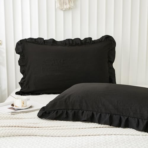 Merryword Black Pillow Shams Standard Pillowcases 20x26inch Black Ruffle Cute - Image 4