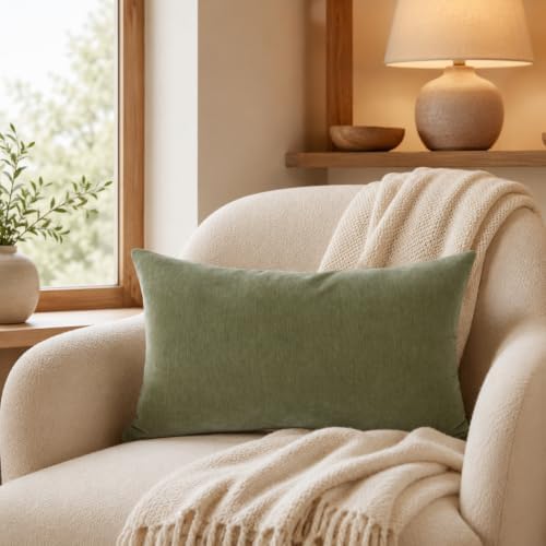 JoraLion Chenille Lumbar Pillow Covers 14x24 inch Olive Sage Green by JoraLion