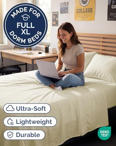 Full XL Sheets - 4 Piece Full XL Sheet Set - Cool & Breathable - Off White - Image 2