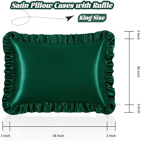 Homiest Blackish Green Ruffle Satin Pillowcase Set of 2 - Image 3