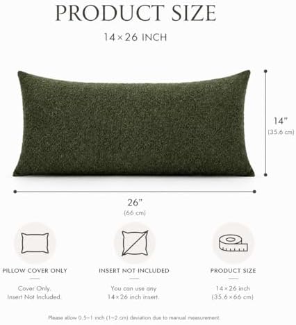 JoraLion 14x26 inch Boucle Lumbar Pillow Cover, Army Green Woven Texture - Image 3