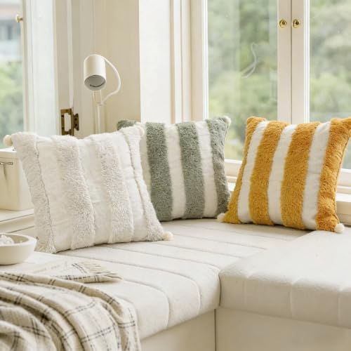 Boho Throw Pillow Covers 18x18 Tufted Home Decorations Olive - Image 3