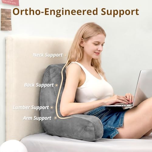 Sasttie Reading Pillow for Bed, Back Pillow for Sitting Up, Dark Grey - Image 2