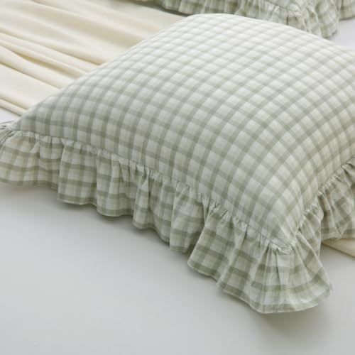 Mywinlle Muted Sage Green Gingham Ruffle Euro Shams - Image 6