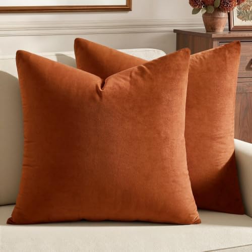 MIULEE Velvet Fall Throw Pillow Covers 18x18 Inch Pack of 2 Rust by MIULEE