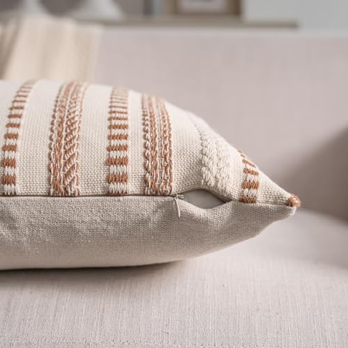 Cethom Brown Boho Lumbar Pillow Covers 14x36 Long, Stripe Textured Decorative - Image 4