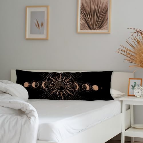 Mystical Boho Moon Phases Body Pillow Covers 20x54, Witchy Celestial Sun and - Image 3