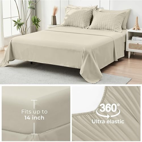 HYMOKEGE Light Linen Twin XL Comforter Set Seersucker 5 Pieces, All Season - Image 5