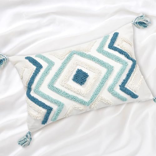 Lumbar Boho Pillow Covers 12x20 Tufted Teal - Image 5