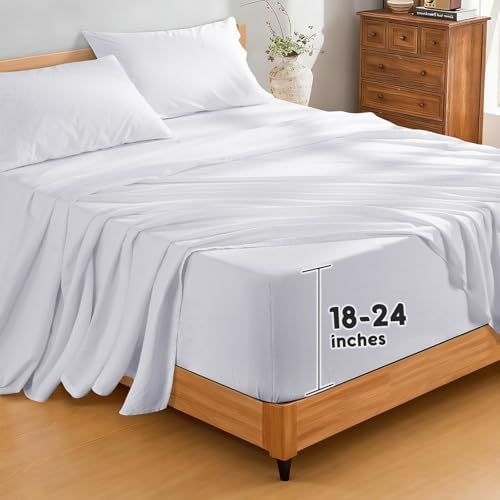 SONORO KATE 100% French Linen Queen Size Sheets Set, Extra Deep Pocket by SONOROKATE