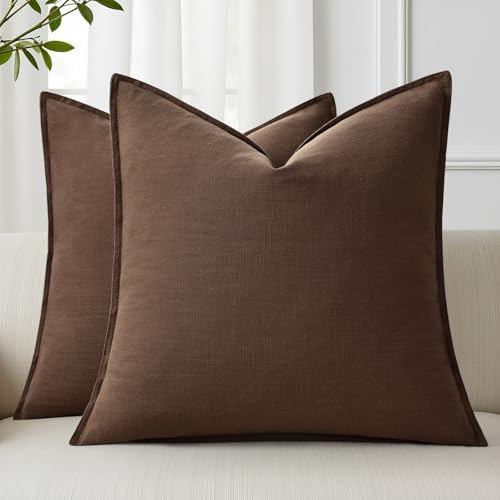 decorUhome Fall Brown Linen Throw Pillow Covers 26x26 Set of 2 by decorUhome