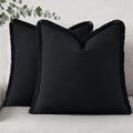 decorUhome Linen Fringe Black Throw Pillow Covers 20x20 Set of 2 by decorUhome
