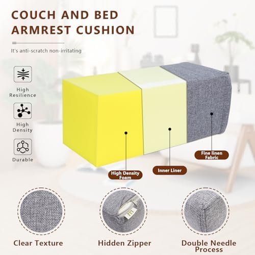 2 Pack Couch Arm Rest Pillow, High Density Foam Armrest Cushion, Removable & - Image 3