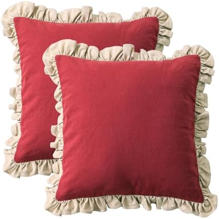 patdrea Vintage Red Linen Throw Pillow Covers by patdrea