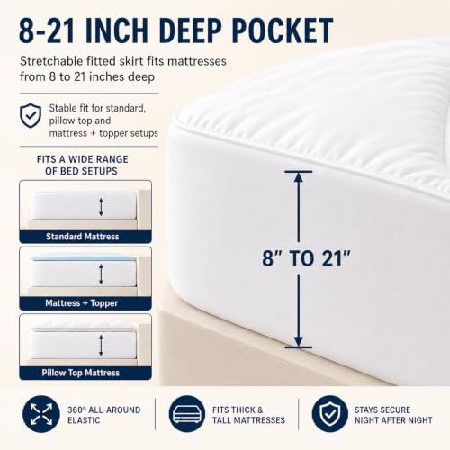 CozyLux Cal King Mattress Pad, Cotton Top, 450 GSM Down Alternative Fill - Image 3